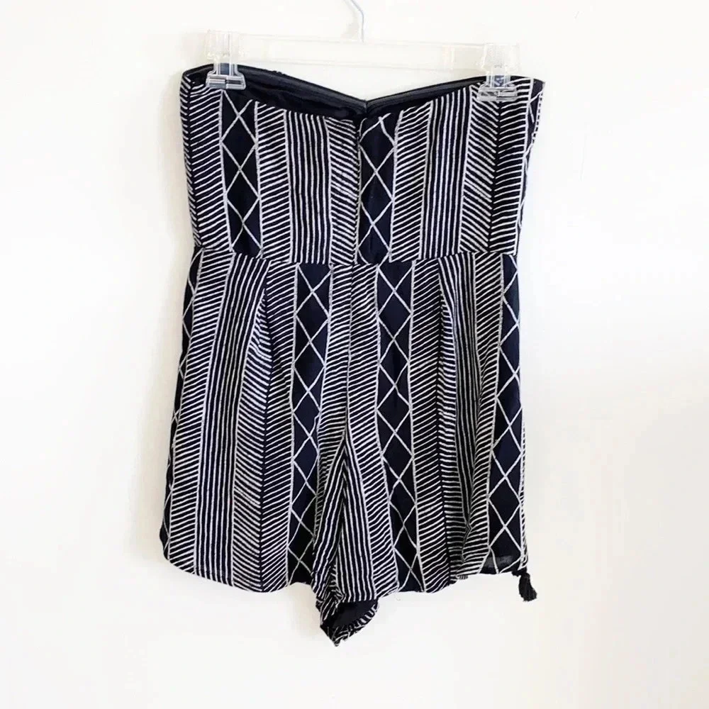 Amuse Society Black/white Printed Tassel Romper